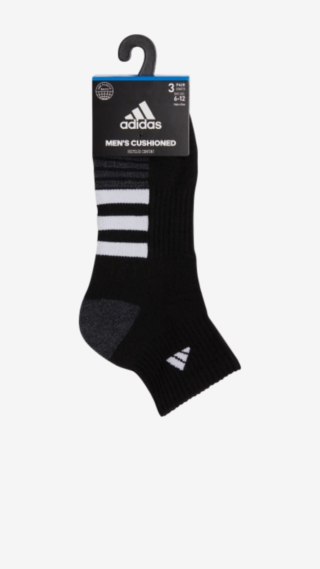Adidas 3-Pack Cushioned Quarter Socks (men's)